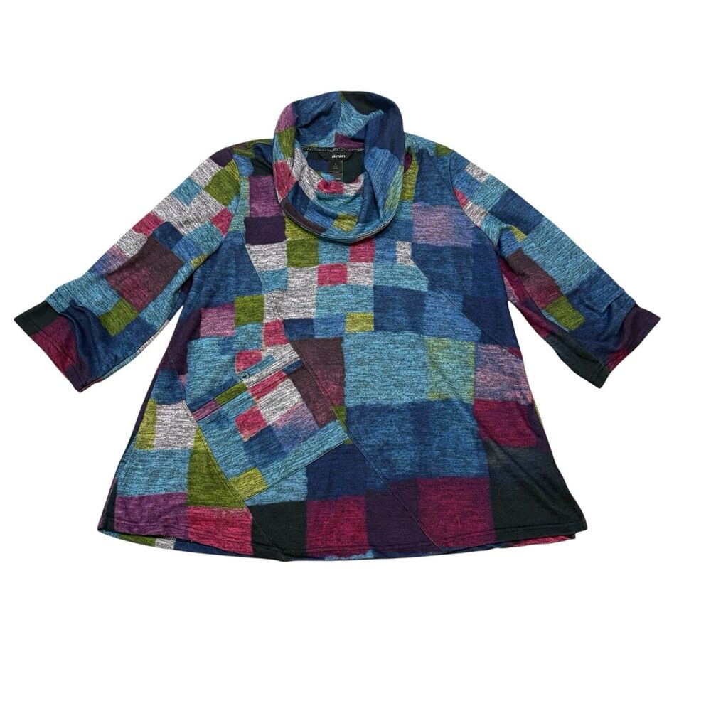 Ali Miles Multicolor Abstract Cowl Neck Tunic Size L Artsy Lagenlook